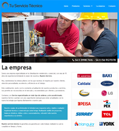 Diseo de Paginas Web para empresa que brinda servicios de mantenimiento de equipos climatizadores residenciales y comerciales, Argentina.